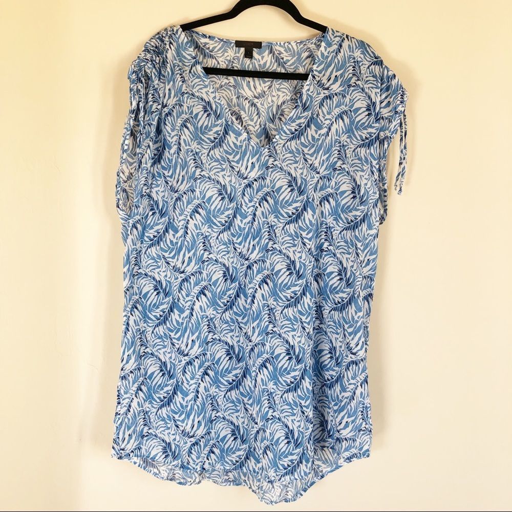 J Crew Blue White Tropical Leaf Print Swimsuit Coverup